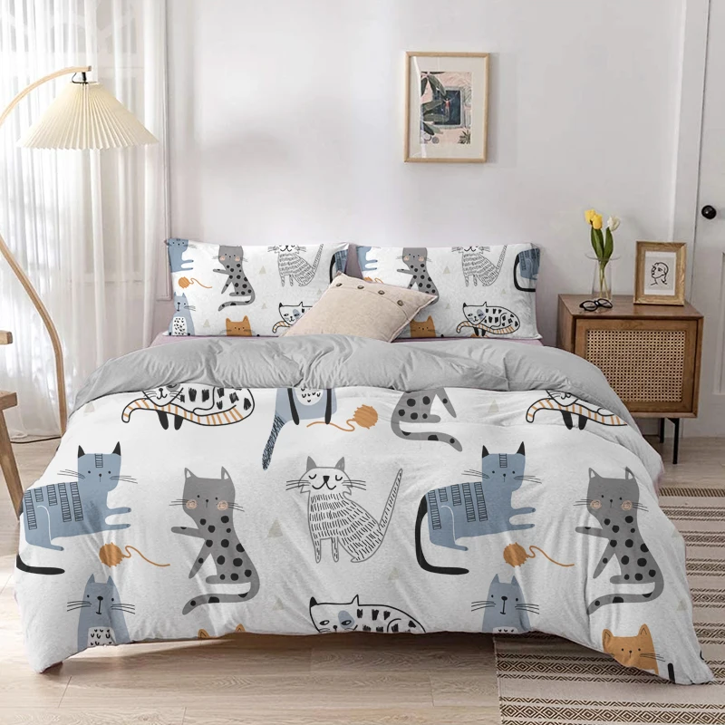 Linen Duvet Cover - Cartoon Kat Dekbedovertrek Set Cartoon Animal