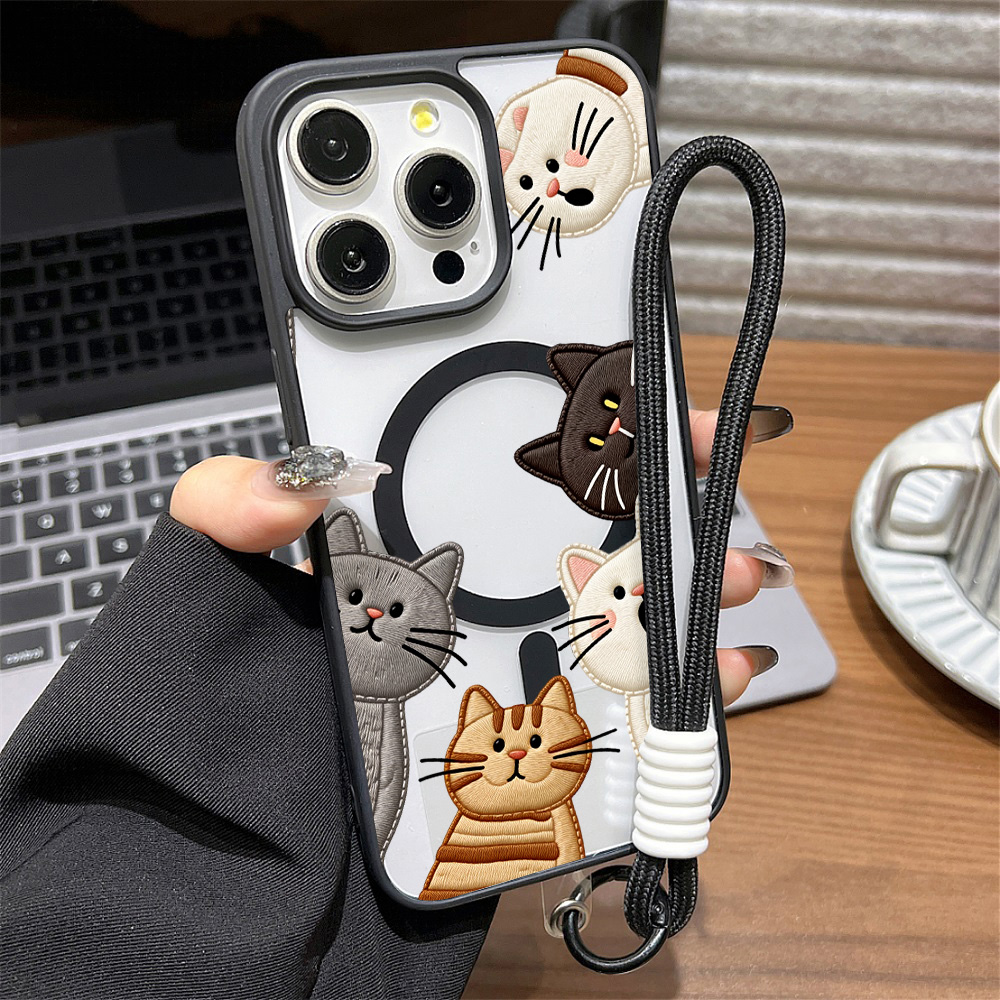 Apple Iphone 15 - Schattig nep-borduurwerk katten telefoonhoesje voor iPhone