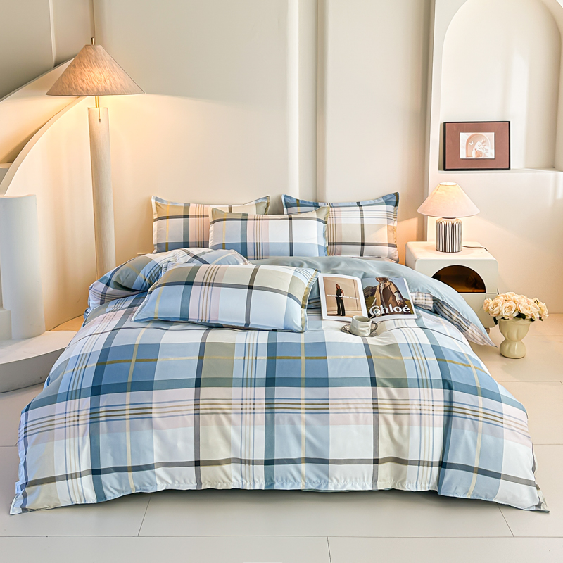 4-delige blauwe geruite bedden - Linen Duvet Cover recensie en prijs